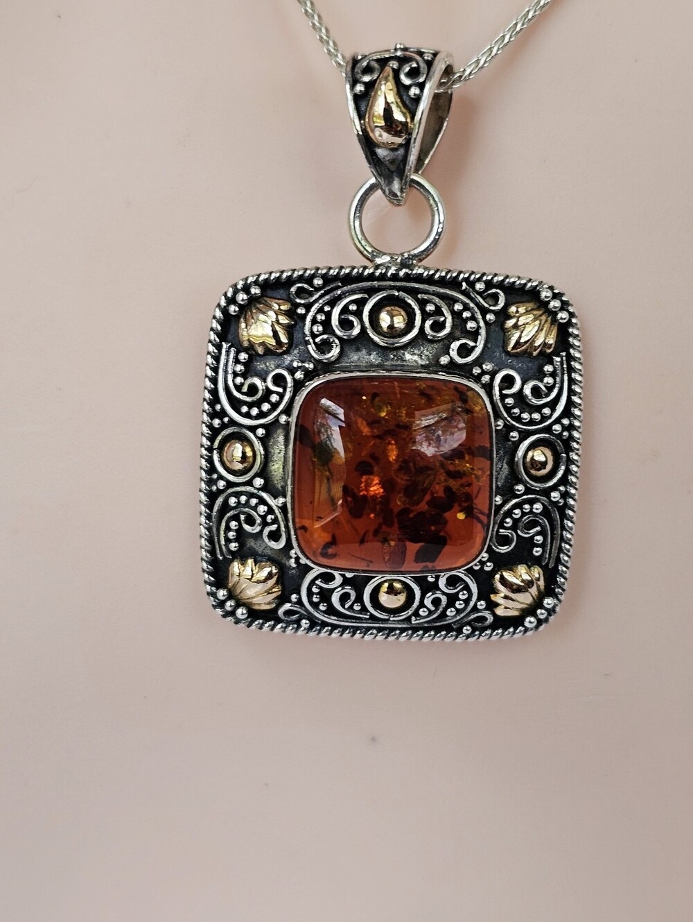 Suarti Baltic Amber Pendant Sterling Silver 18k Gold Sterling Silver Necklace!
